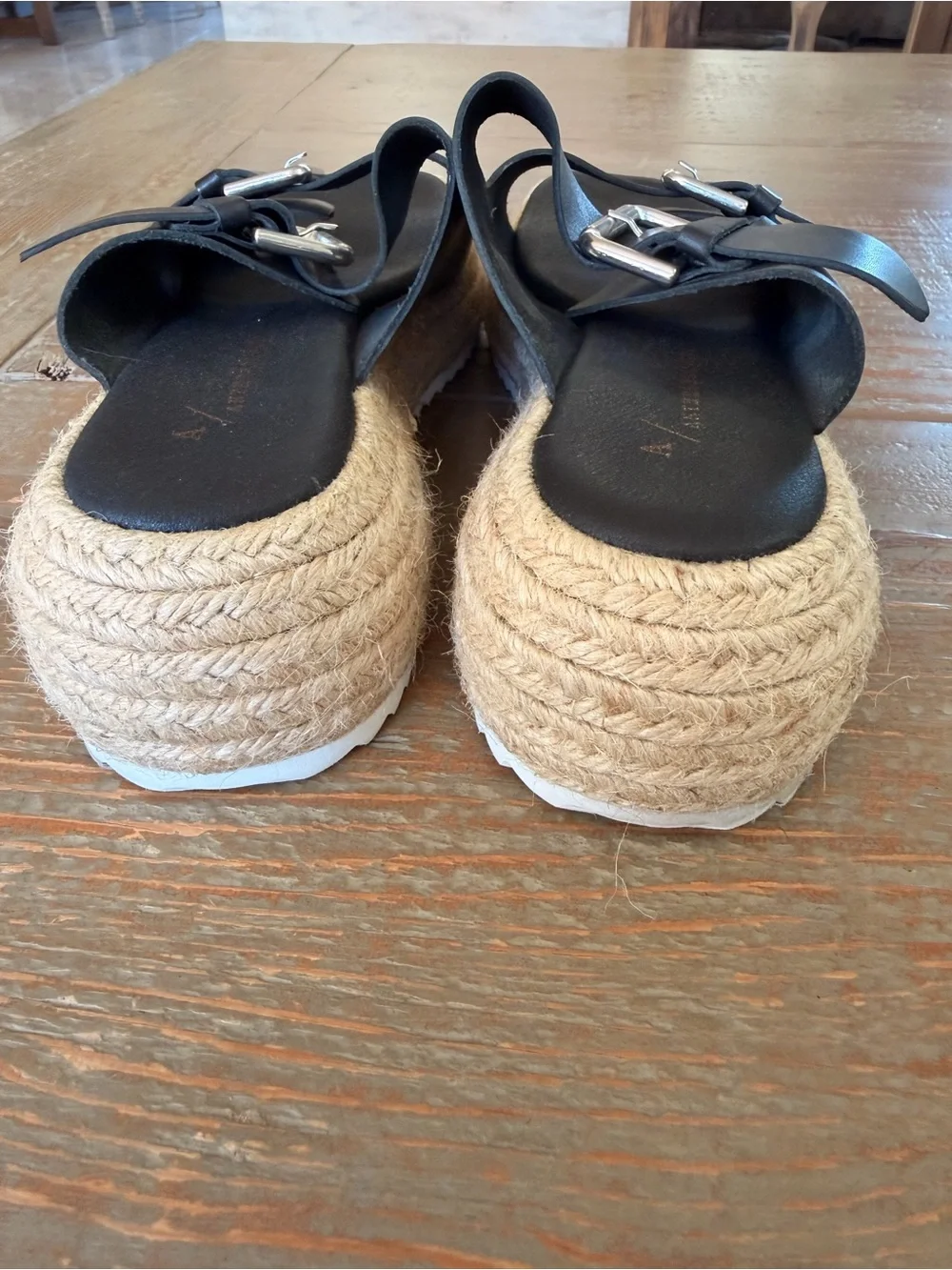 Anthropologie Black Double-Buckle Espadrille Platform Slide Sandals size 41